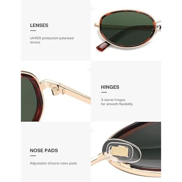 Trendy Oval Round Polarized Sunglasses for Men and Women Retro SJ1248 - Picture 3 of 4